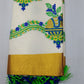 Off-White Kerala Cotton Saree with Traditional Elephant Pot Motif and Golden Kasavu Border