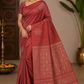 Pure Handloom Soft Silk Borderless Saree – Rust Maroon with Self Woven Leaf & Rich Pallu