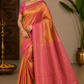 Pure Handloom Dual Tone Soft Silk Saree – Mustard Gold & Candy Pink with Broad Contrast Border