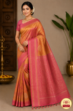 Pure Handloom Dual Tone Soft Silk Saree – Mustard Gold & Candy Pink with Broad Contrast Border