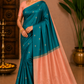 Pure Handloom Soft Silk Saree – Emerald Green with Antique Peach Gold Zari Border & Designer Pallu