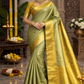 Olive Green Handloom Pure Kanjivaram Silk Saree with Antique Gold Zari Border