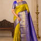 Royal Mustard Yellow Pure Kanjivaram Silk Saree with Violet Zari Border