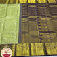 Pure Handloom Kanjivaram Silk Bridal Saree in Pastel Lime Green with Antique Gold Elephant Border & Navy Blue Zari Pallu
