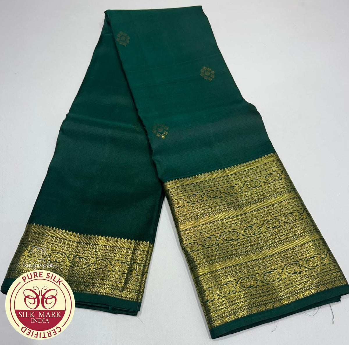 Royal Bottle Green  with Gold Zari Handloom Pure Kanjivaram Silk Saree