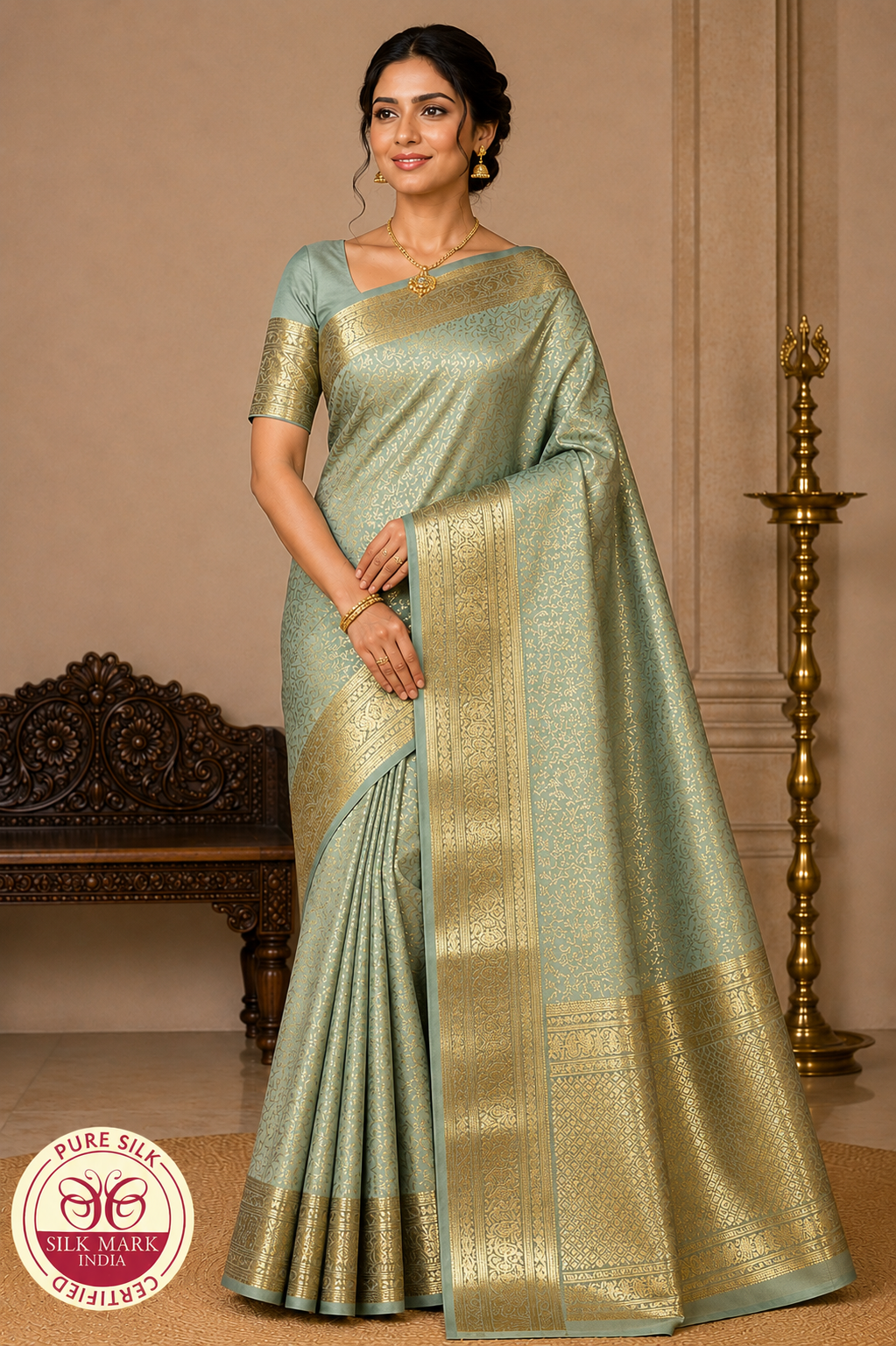 Elegant Pastel Green Handloom Pure Kanjivaram Silk Saree