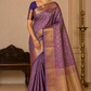 Pure Handloom Kanjivaram Silk Saree in Dual -Tone  Royal Purple with Aqua Teal & Antique Gold Zari Border