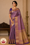 Pure Handloom Kanjivaram Silk Saree in Dual -Tone  Royal Purple with Aqua Teal & Antique Gold Zari Border