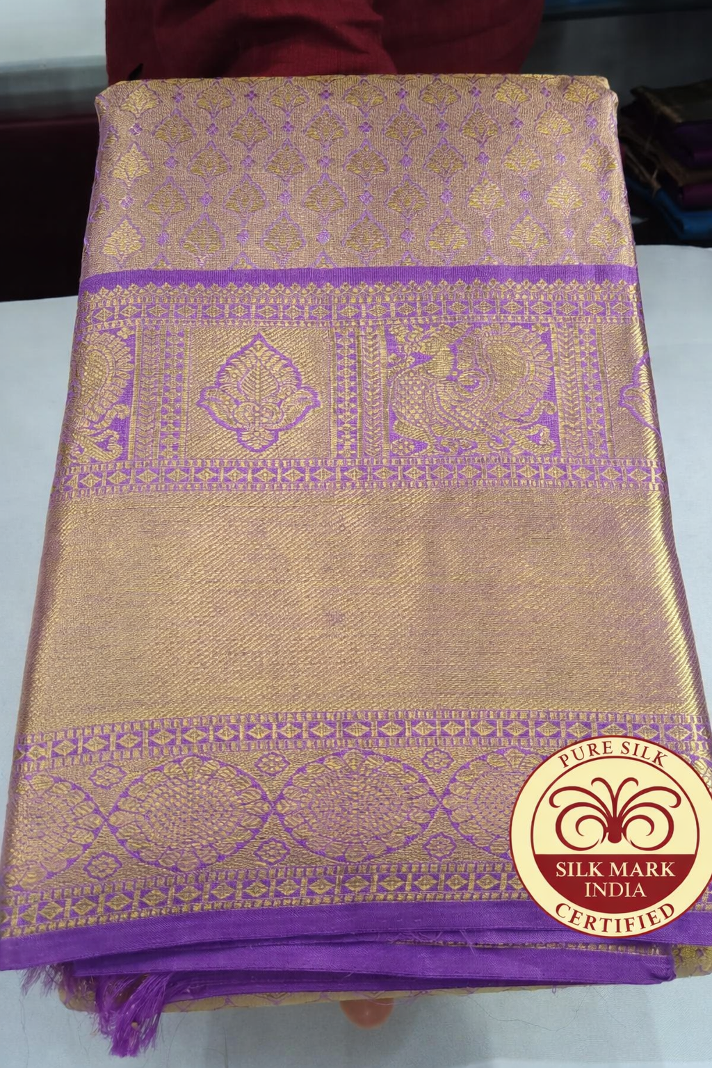 Elegant Gold Tissue Kanjivaram with Royal Violet Accents