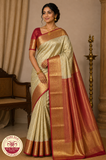 Champagne Gold & Royal Red Bridal Pure Kanjivaram Handloom Silk Saree