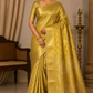 Pure Handloom Kanjivaram Silk Bridal Saree in Rich Antique Gold with All-Over Geometric Zari Weave & Paisley Pallu