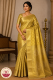 Pure Handloom Kanjivaram Silk Bridal Saree in Rich Antique Gold with All-Over Geometric Zari Weave & Paisley Pallu