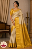 Pure Handloom Kanjivaram Silk Bridal Saree – Champagne Gold with Traditional Mustard Gold Zari