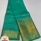 Pure Handloom Kanjivaram Silk Saree – Peacock Teal Blue with Antique Gold Zari