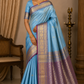 Pure Handloom Kanjivaram Silk Saree – Sky Blue with Mauve Purple Pallu & Antique Gold Zari