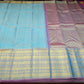 Pure Handloom Kanjivaram Silk Saree – Sky Blue with Mauve Purple Pallu & Antique Gold Zari