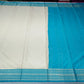 Ivory Cream & Turquoise Blue Mysore Semi Silk Saree with Antique Gold Zari