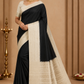 Black & Ivory Mysore Semi Silk Saree with Antique Gold Zari