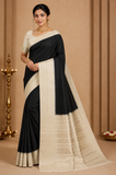 Black & Ivory Mysore Semi Silk Saree with Antique Gold Zari