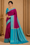 Berry Magenta & Turquoise Blue with Antique Gold Zari