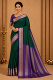 Mysore Semi Silk - Emerald Green & Royal Purple Mysore Semi Silk Saree with Antique Gold Zari