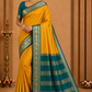 Mysore Silk- Mustard Yellow & Deep Green Mysore Semi Silk Saree with Teal Blue Pallu