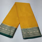 Mysore Silk- Mustard Yellow & Deep Green Mysore Semi Silk Saree with Teal Blue Pallu