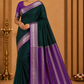Mysore Silk -Bottle Green & Royal Purple Mysore Semi Silk Saree with Antique Gold Zari
