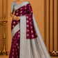 Mysore silk -Wine Maroon & Silver Grey Mysore Semi Silk Saree with Leaf Butta Zari