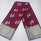 Mysore silk -Wine Maroon & Silver Grey Mysore Semi Silk Saree with Leaf Butta Zari