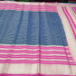 Mysore Silk -Navy Blue & Magenta Pink Mysore Semi Silk Saree with Silver Zari