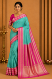 Mysore Silk - Aqua Turquoise & Magenta Pink Mysore Semi Silk Saree with Gold Zari
