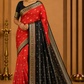 Mysore Silk - Coral Red & Black Mysore Semi Silk Saree with Gold Zari Butta & Traditional Border