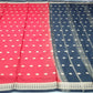 Mysore Silk - Coral Red & Black Mysore Semi Silk Saree with Gold Zari Butta & Traditional Border