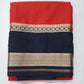 Mysore silk -Coral Red & Black Mysore Semi Silk Saree with Antique Gold Zari Border & Striped Pallu Bentex Border