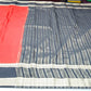 Mysore silk -Coral Red & Black Mysore Semi Silk Saree with Antique Gold Zari Border & Striped Pallu Bentex Border