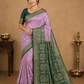 Lavender Mauve Georgette Chinnon Saree with Bottle Green Zari Border
