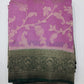 Lavender Mauve Georgette Chinnon Saree with Bottle Green Zari Border