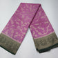 Lavender Mauve Georgette Chinnon Saree with Bottle Green Zari Border