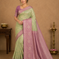 Pistachio Green & Mauve Plum Georgette Chinnon Saree with Antique Gold Zari