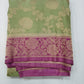 Pistachio Green & Mauve Plum Georgette Chinnon Saree with Antique Gold Zari