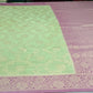 Pistachio Green & Mauve Plum Georgette Chinnon Saree with Antique Gold Zari