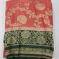 Coral Pink & Forest Green Georgette Chinnon Saree with Antique Gold Zari