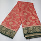 Coral Pink & Forest Green Georgette Chinnon Saree with Antique Gold Zari