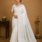 Elegant Pearl White Georgette Chinnon Saree with Silver Zari Buttas