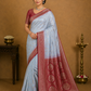 Elegant Powder Blue Georgette Chinnon Saree with Wine Red Zari Border & Pallu