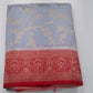Elegant Powder Blue Georgette Chinnon Saree with Wine Red Zari Border & Pallu