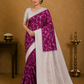 Magenta Georgette Chinnon Saree with Silver Zari Floral & Paisley Weaves