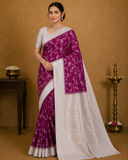 Magenta Georgette Chinnon Saree with Silver Zari Floral & Paisley Weaves