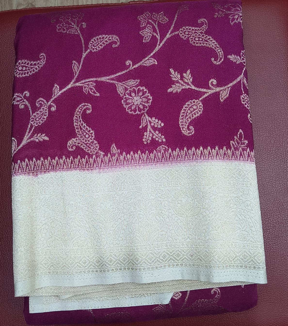 Magenta Georgette Chinnon Saree with Silver Zari Floral & Paisley Weaves